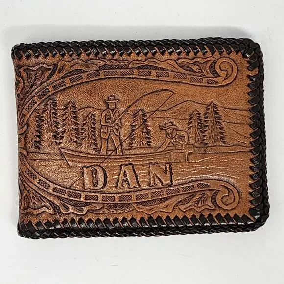 Vintage Handmade Genuine Leather Dan Fisherman Wallet - Picture 2 of 11